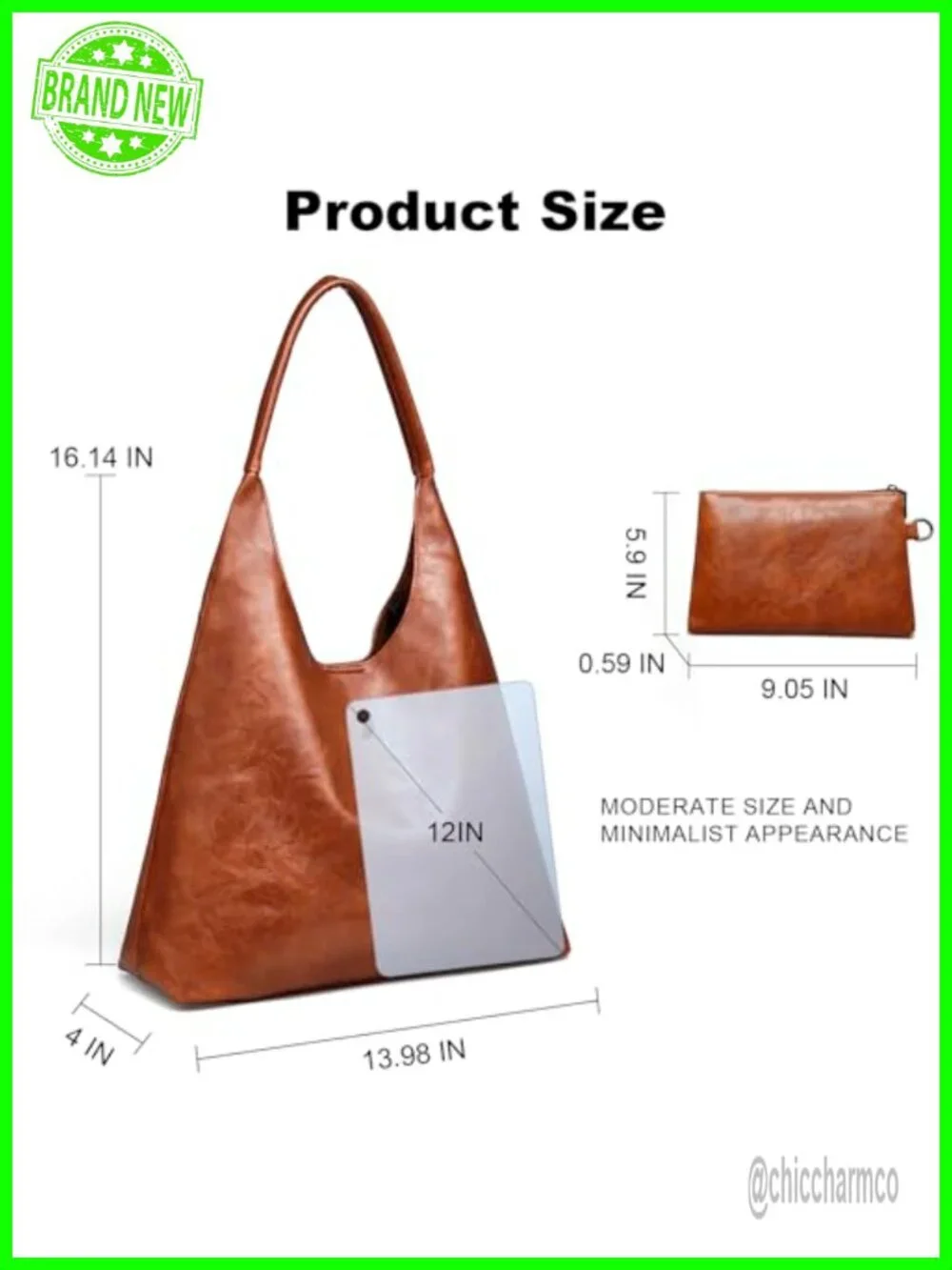 Retro Vegan Leather Slouchy Tote Hobo Bag with Small Purse